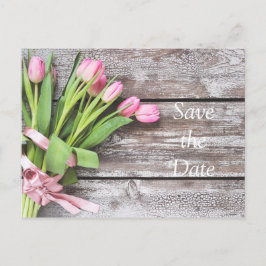 Spara datum - Rosa Tulips & Wood Meddelande Vykort