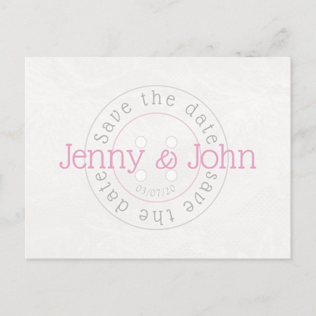 Spara datum rosa & vit syknapp vykort (Framsida)