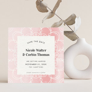 SPARA DATUM-rosans moderna boho mandala-vattenfärg Inbjudningar