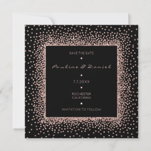 Spara datum Rose Guld Svart Glitter Monogram Lyx Datumet