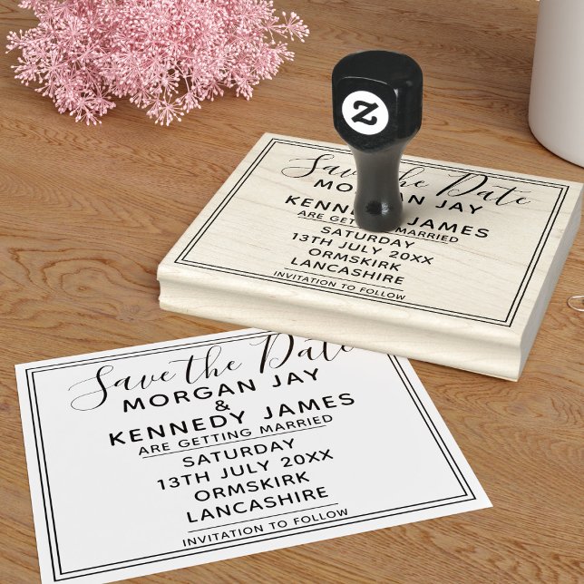Spara datum Rubber Frimärke i bildruta-DIY Bröllop Stämpel (Add your wedding details to this framed Save the Date rubber stamp)