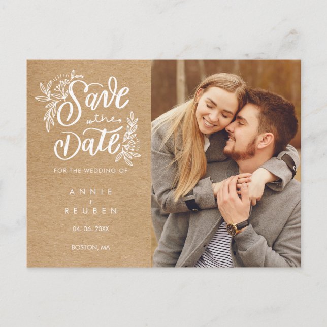 Spara datum Rustic Hand Script Foto Vykort (Framsida)
