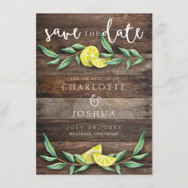SPARA DATUM | Rustic Wood Lemon Bröllop Card Datumet