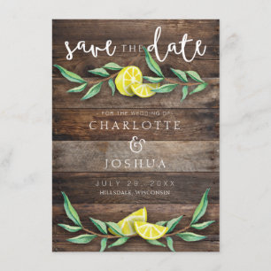 SPARA DATUM   Rustic Wood Lemon Bröllop Card Datumet