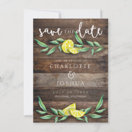 SPARA DATUM | Rustic Wood Lemon Bröllop Card Datumet