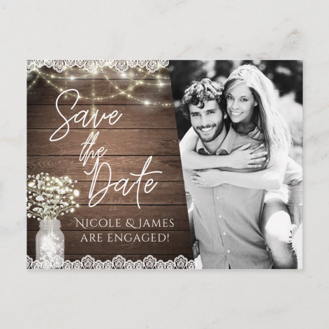 Spara datum Rustik murarljus babysand Foto Meddelande Vykort (Framsida)