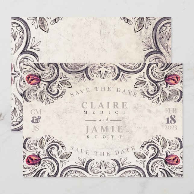 Spara datum, RUSTIKAL ROS platt kort (Fram/baksida)