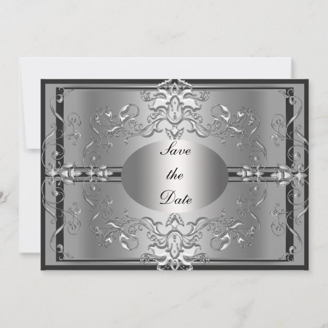 Spara datum silver elegant inbjudan (Framsida)