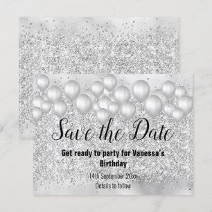 Spara datum Silverballonger Glitter Meddelande Vykort