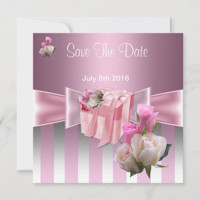 Spara datum snygg satin rosa silver randig rosett datumet (Framsida)