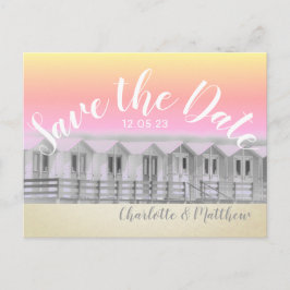 Spara datum solnedgång strandhytt havskort meddelande vykort