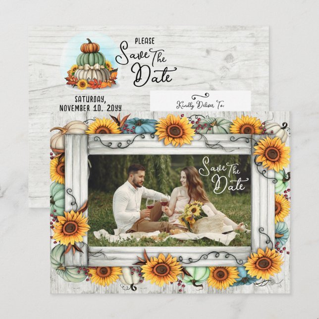 Spara datum Solrospumpkin Fall Farm-vykort Meddelande Vykort (Fram/baksida)