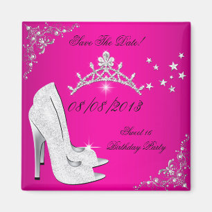 Spara datum söta 16 rosa högklackade skor tiara magnet