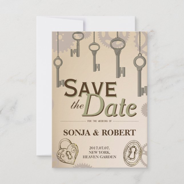 Spara datum - Steampunk-växlar och Nycklar Datumet (Framsida)