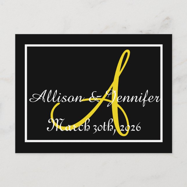 Spara datum Svart och Guld Meddelande Vykort (Framsida)