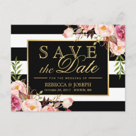 Spara datum - Svartvitt Randen Guld Blommigt Meddelande Vykort