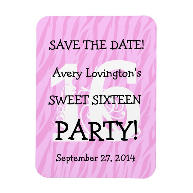 Spara datum, Sverige, 16 födelsedag V05 ROSA ZEBRA Magnet (Vertikal)