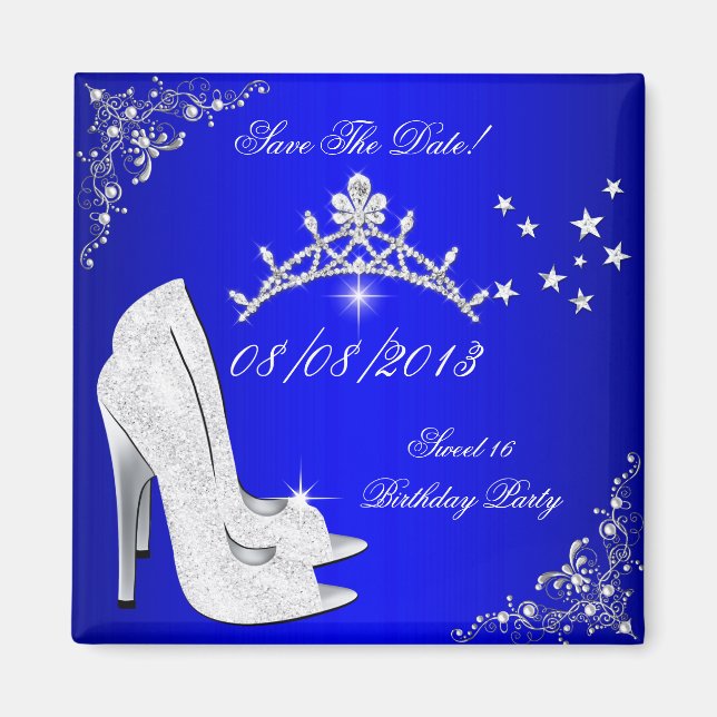 Spara datum Sweet 16 Blå högklackade skor Tiara Magnet (Framsidan)
