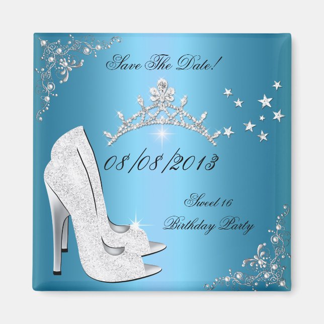 Spara datum Sweet 16 Blå högklackade skor Tiara Magnet (Framsidan)