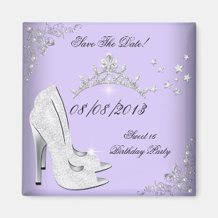 Spara datum Sweet 16 lila högklackad tiara Magnet