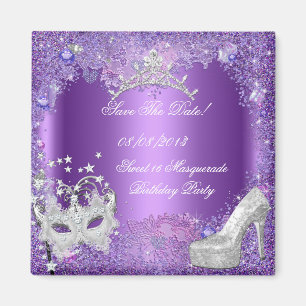 Spara datum Sweet 16 maskerad lila Magnet