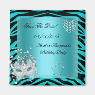 Spara datum Sweet 16 maskerad teal zebra Magnet