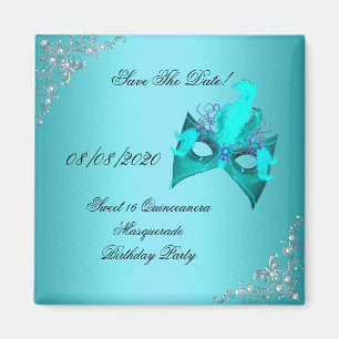 Spara datum Sweet 16 Quinceanera maskerad Teal Magnet