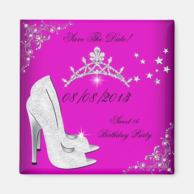 Spara datum Sweet 16 Rosa högklackade skor Tiara Magnet (Framsidan)