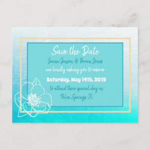 Spara datum Teal White Flower Bröllop Vykort
