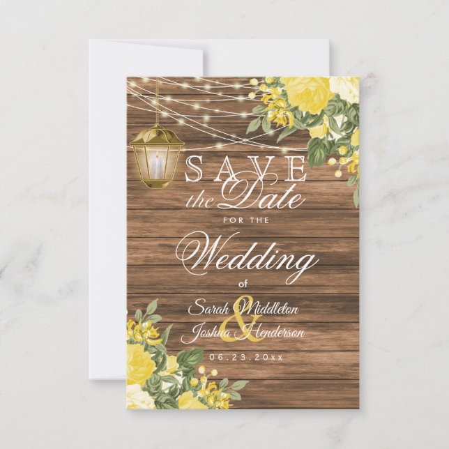 Spara datum Trä, Lyktor och Gula Blommor Datumet (Framsida)