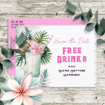Spara datum - Tropical Free Drinks Bröllop Vykort<br><div class="desc">Vuxen: blommigten av den hawaiiska tropiska stranden,  vattenfärgsgrafik,  lustigt bröllop spara datum. Anpassningsbar,  personlig</div>