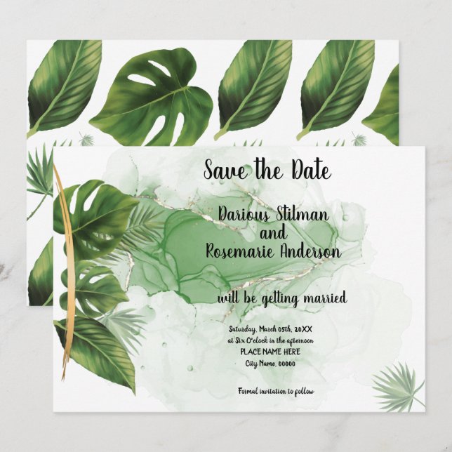 Spara datum Tropisk Palm-inbjudan Inbjudningar (Fram/baksida)