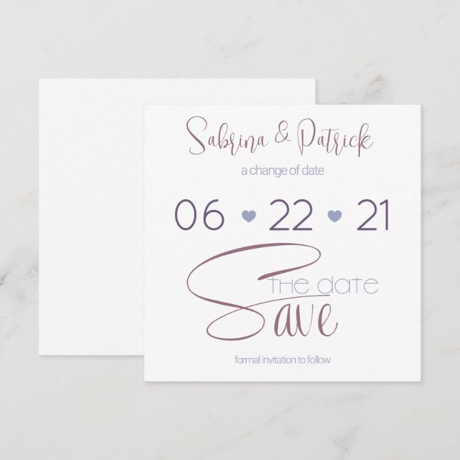 Spara datum typografi dammig plommon inbjudningar (Fram/baksida)