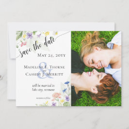 Spara datum, vattenfärg, jokerblommor 4-foto inbjudningar