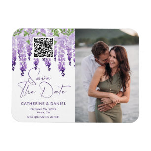 Spara datum vattenfärgen Wisteria Bröllop i fotot Magnet
