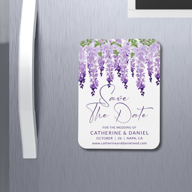 Spara datum vattenfärgen Wisteria Lilac Bröllop Magnet (Skapare uppladdad)