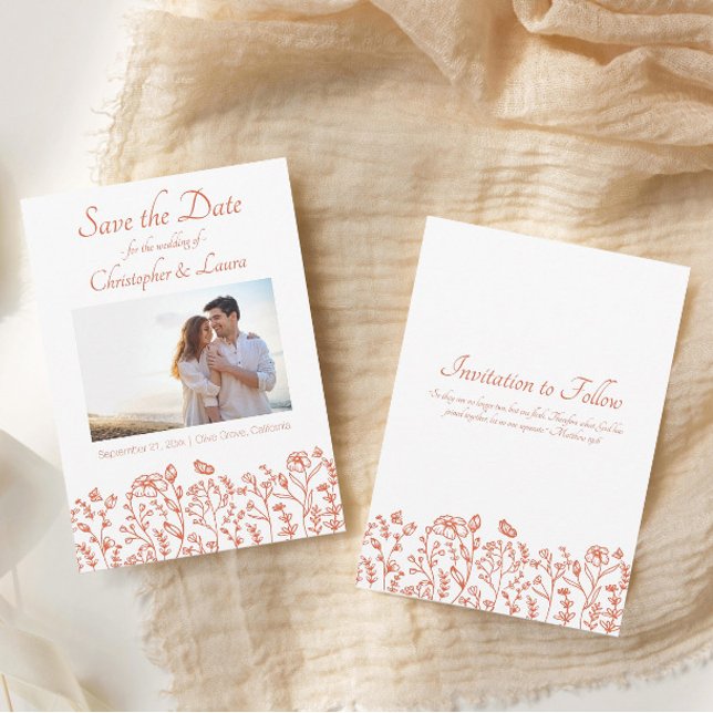 Spara datum Verona Sunset Bröllopskort Datumet (Save the Date Wedding Cards Verona Sunset Orange Flowers and Butterflies)