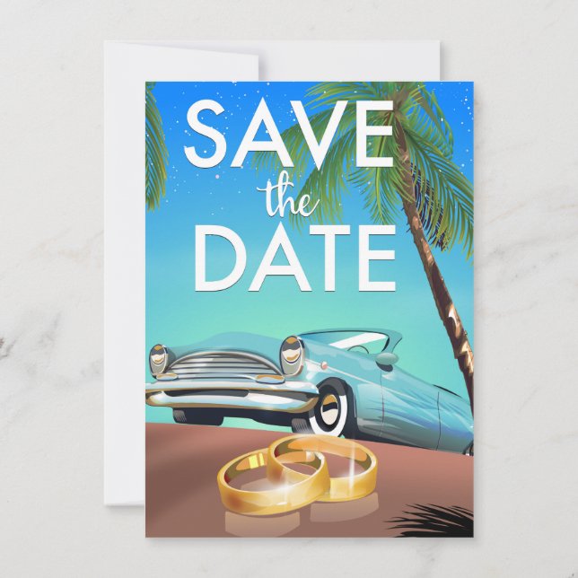 Spara datum veteranbil och vigselringar. inbjudningar (Baksida)