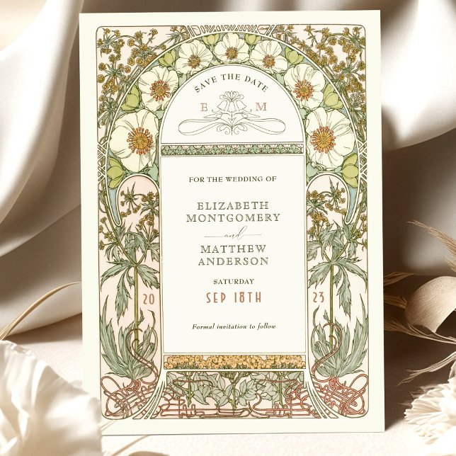 Spara datum Vintage Art nouveau av Mucha Inbjudningar (Skapare uppladdad)