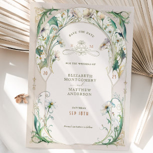 Spara datum Vintage Daisy Art nouveau av Mucha Inbjudningar