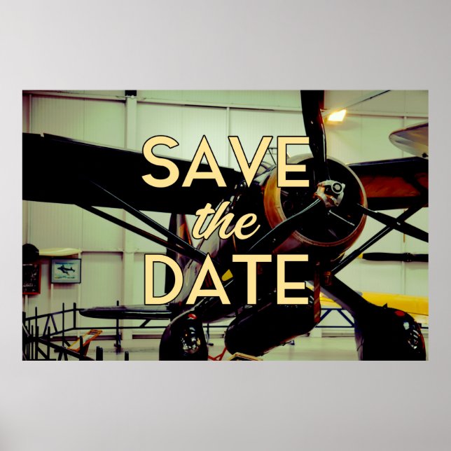 Spara datum Vintage flygplanshangar Poster (Framsidan)