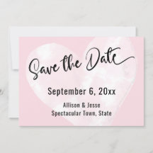 Spara datum Vit akvarellhjärta på rosa kort