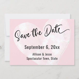 Spara datum Vit akvarellhjärta på rosa kort