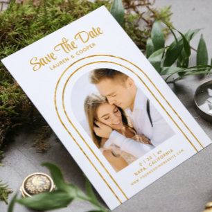 Spara datum Vit Guld Snyggt Art Deco Bröllop