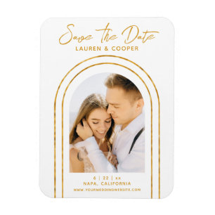 Spara datum Vit Guld Snyggt Art Deco Bröllop Magnet