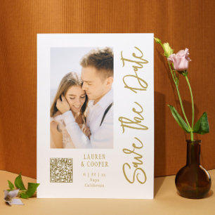 Spara datum Vit Guld Snyggt Modern Bröllop