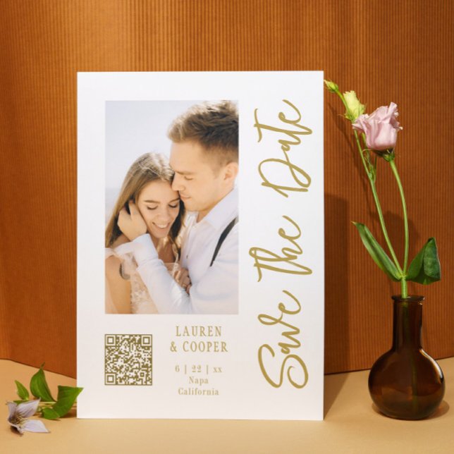 Spara datum Vit Guld Snyggt Modern Bröllop (Skapare uppladdad)