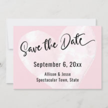 Spara datum Vit vattenfärgshjärta på Rosa Card