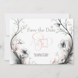 Spara datum | Whimsical delikat rosa blommig Inbjudningar
