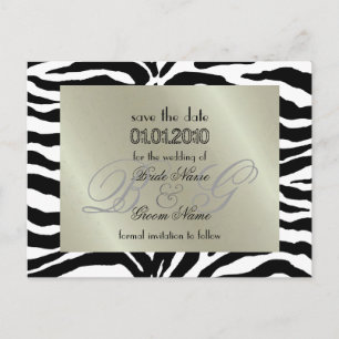 Spara datum, zebra + monogram meddelande vykort